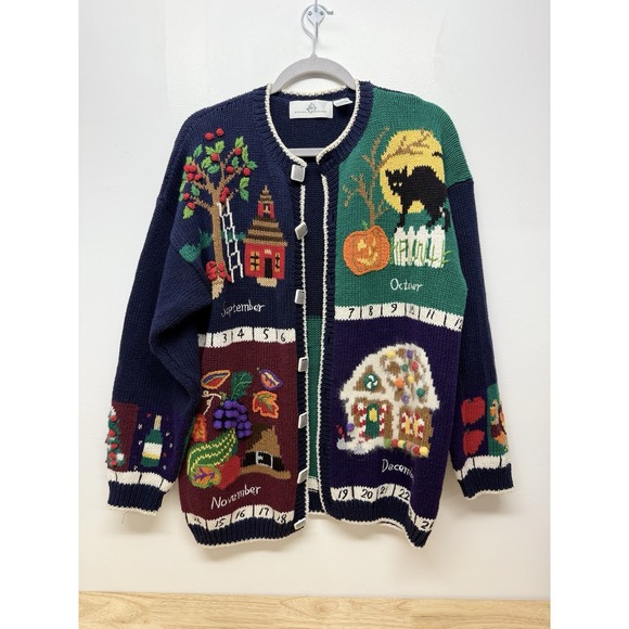 Design Options Cardigan Holiday Calendar Large Embroidered‎  Granny Core #32 - Picture 2 of 16